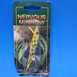 Nervous Minnow Lure Yellow Black Topwater Pike Bass Fishing Bait NIP‎ Vintage